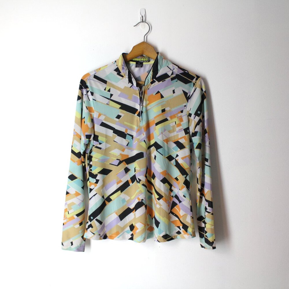 Jamie Sadock Sunsense sz S long sleeve top multicolor geometric 1/4 zip pullover